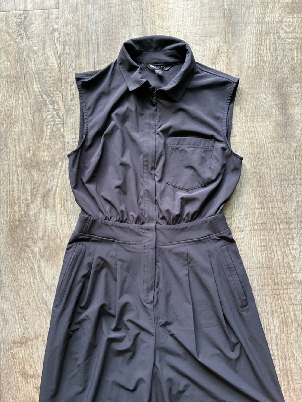 Athleta Black Sleeveless Zip Collared Jumpsuit
